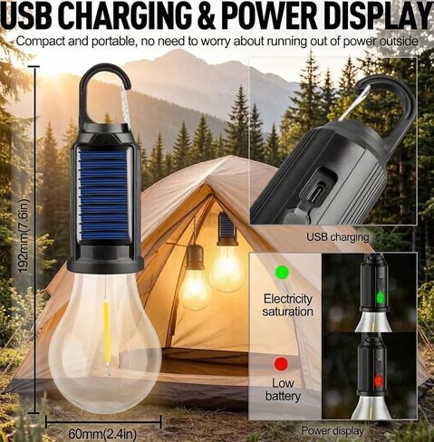 4 Packs Solar Tent Camping Lantern Rechargeable, Portable LED Outdoor Waterproof Emergency Lanterns with 3 Modes, Hanging Tent Light Bulbs with Clip Hook for Camping Hiking Hurricane Outages in Saudi Arabia