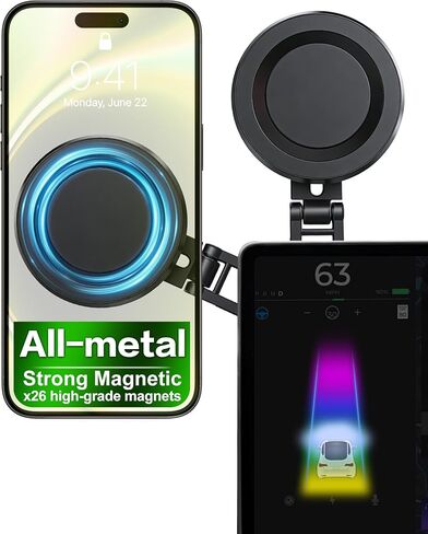 XIREL لحامل هاتف تيسلا معدني بالكامل | متوافق مع MagSafe [مغناطيس قوي] قابل للطي بزاوية 360 درجة وقابل للتعديل لطراز Tesla 3/Y/X/S/Juniper/Cybertruck، يناسب جميع الهواتف +&iPhone17-12، ملحقات Tesla in Saudi Arabia