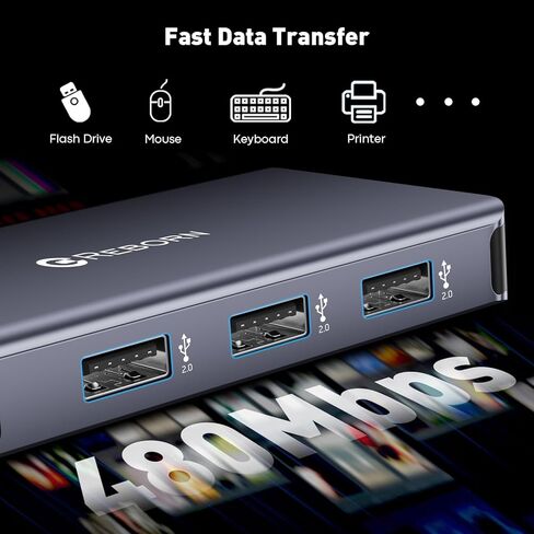 موزع USB C من Reborn إلى Dual HDMI 4K، محطة إرساء شاشة مزدوجة لأجهزة الكمبيوتر المحمول، محول دونجل USBC 6 في 1 مع 100 وات PD، 3 منافذ USB، شاشة عرض ممتدة مقسم HDMI محمول لأجهزة Lenovo وHP وDell وSurface in Saudi Arabia