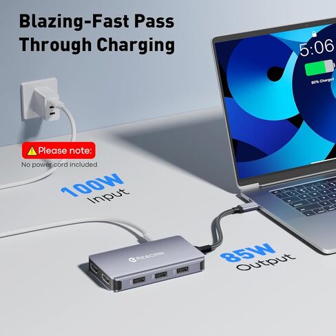 موزع USB C من Reborn إلى Dual HDMI 4K، محطة إرساء شاشة مزدوجة لأجهزة الكمبيوتر المحمول، محول دونجل USBC 6 في 1 مع 100 وات PD، 3 منافذ USB، شاشة عرض ممتدة مقسم HDMI محمول لأجهزة Lenovo وHP وDell وSurface in Saudi Arabia