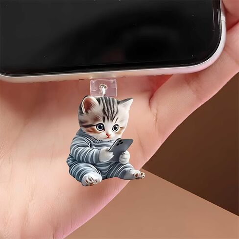 Cat with Smartphone Dust Plug Acrylic Charms for electronic products,Type-C Charging Port Dust Plugs Pendant Compatible with E-Reader Phone Tablet, Gift for Christmas, Birthday, Anniversary Day in Saudi Arabia