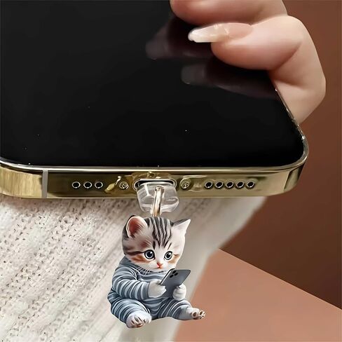 Cat with Smartphone Dust Plug Acrylic Charms for electronic products,Type-C Charging Port Dust Plugs Pendant Compatible with E-Reader Phone Tablet, Gift for Christmas, Birthday, Anniversary Day in Saudi Arabia