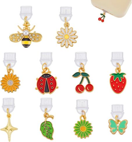PH PandaHall 10 Styles Dust Plug Charm, Charms for Kindle Summer Theme Flowers Fruits Insects Charm Type C Charging Ports Phone Dust Plugs Pendants Protector Plugs for Phones Decoration Dustproof in Saudi Arabia