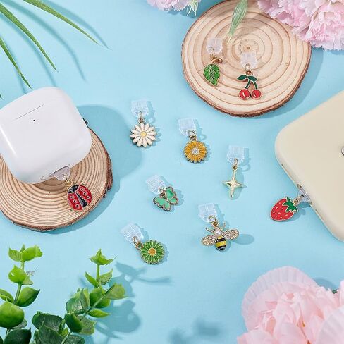 PH PandaHall 10 Styles Dust Plug Charm, Charms for Kindle Summer Theme Flowers Fruits Insects Charm Type C Charging Ports Phone Dust Plugs Pendants Protector Plugs for Phones Decoration Dustproof in Saudi Arabia