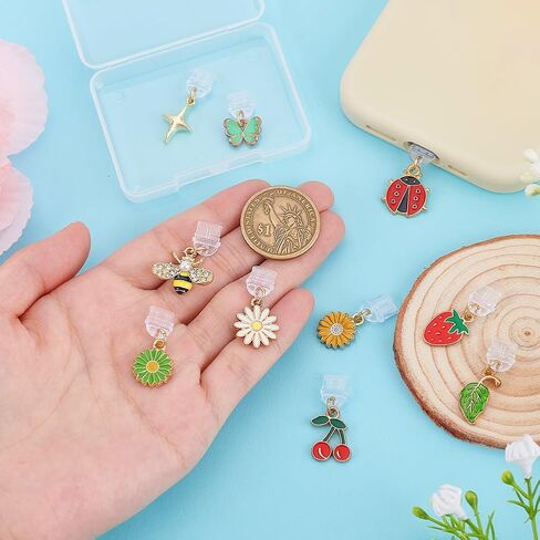 PH PandaHall 10 Styles Dust Plug Charm, Charms for Kindle Summer Theme Flowers Fruits Insects Charm Type C Charging Ports Phone Dust Plugs Pendants Protector Plugs for Phones Decoration Dustproof in Saudi Arabia