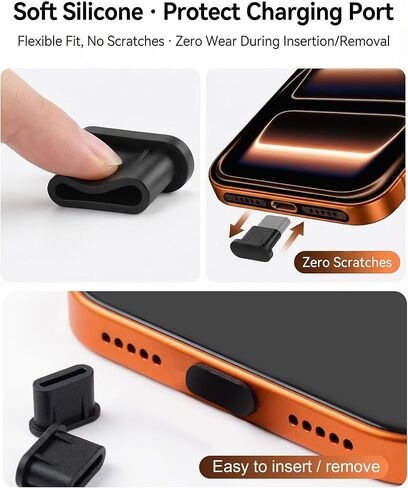 واقيات غطاء منفذ قابس الغبار USB C 20 قطعة مع غطاء مكبر صوت للهاتف وملصقات ممتصة للصدمات 6 قطع متوافقة مع هاتف iPhone 17 Pro مع فرشاة تنظيف - ملحقات شبكية معدنية ومعدنية من السيليكون الأسود in Kuwait