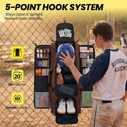 حقيبة معدات Fanwoli 100L Rolling Catchers لكرة البيسبول، إصدار Legacy Stitch، تناسب المجموعة الكاملة و8 مضارب، عجلات لجميع التضاريس، قاعدة واقفة، منطقة أحذية ذات فتحات تهوية، شريط عاكس، خطافات سياج in Saudi Arabia