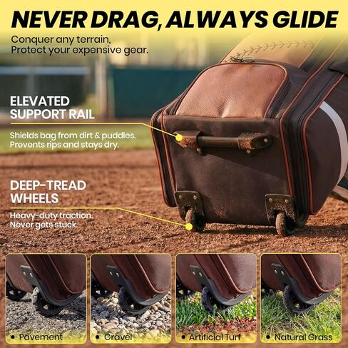 حقيبة معدات Fanwoli 100L Rolling Catchers لكرة البيسبول، إصدار Legacy Stitch، تناسب المجموعة الكاملة و8 مضارب، عجلات لجميع التضاريس، قاعدة واقفة، منطقة أحذية ذات فتحات تهوية، شريط عاكس، خطافات سياج in Saudi Arabia