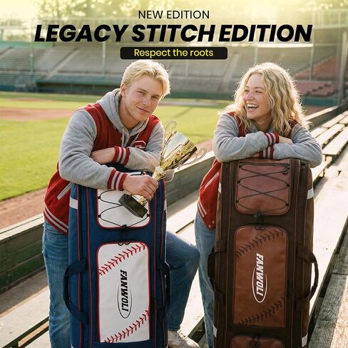 حقيبة معدات Fanwoli 100L Rolling Catchers لكرة البيسبول، إصدار Legacy Stitch، تناسب المجموعة الكاملة و8 مضارب، عجلات لجميع التضاريس، قاعدة واقفة، منطقة أحذية ذات فتحات تهوية، شريط عاكس، خطافات سياج in Saudi Arabia