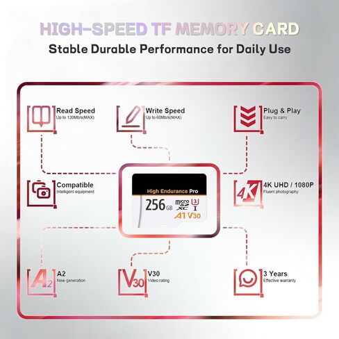 256GB Micro SD Card - microSDXC UHS-I High Speed Flash Memory Card with Adapter, 100MB/s Read, C10 U3 A2 V60, 4K UHD & Full HD Recording, Universal TF Card (White) in Saudi Arabia