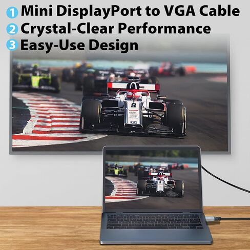 Cyberguys Mini DisplayPort to VGA Cable 6ft, Display Port to VGA Cable w/Secure Latch, Gold-Plated Connectors, Thunderbolt 2 Adapter Cord for MacBook Surface Pro Laptop to Monitor Projector 1080P 60Hz in Saudi Arabia