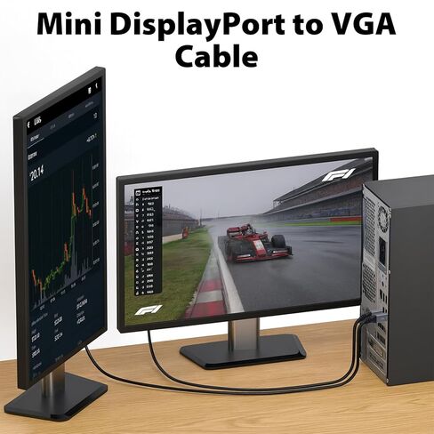 Cyberguys Mini DisplayPort to VGA Cable 6ft, Display Port to VGA Cable w/Secure Latch, Gold-Plated Connectors, Thunderbolt 2 Adapter Cord for MacBook Surface Pro Laptop to Monitor Projector 1080P 60Hz in Saudi Arabia