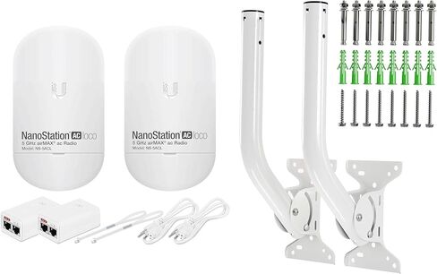 Wireless Bridge Ubiquiti LOCO5AC PRE-CONFIGURED, Bundle of 2 Nanostation LOCO 5AC and 2 J-Poles Kit, Point to Point Outdoor WiFi Bridge, Plugh and Play, 5GHz, 450+Mbps, 10+km Range, Network Bridge in Saudi Arabia