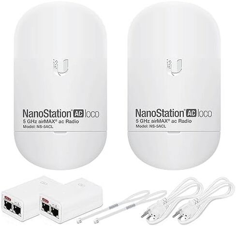 Wireless Bridge Ubiquiti LOCO5AC PRE-CONFIGURED, Bundle of 2 Nanostation LOCO 5AC and 2 J-Poles Kit, Point to Point Outdoor WiFi Bridge, Plugh and Play, 5GHz, 450+Mbps, 10+km Range, Network Bridge in Saudi Arabia