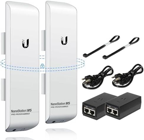Wireless Bridge Ubiquiti NSM5 PRE-CONFIGURED Bundle of 2 Ubiquiti NanoStation M5 with 2 J-Poles, Point to Point Outdoor WiFi Bridge, Plugh and Play, 5GHz, 150+Mbps, 15km Range, Network WiFi Bridge. in Saudi Arabia