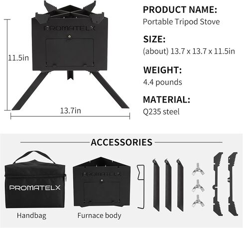 Portable Tripod Camping Stove,Wood-Burning Rocket Stove with Carry Bag, Ideal for Camping, Backyard Cooking & Outdoor Adventures in Saudi Arabia