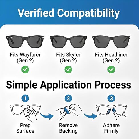وسادات أنف بديلة متوافقة مع RayBan Meta Wayfarer RW4006/4008 & Gen 2 RW4012(53 مم و50 مم) وسادات أنف للنظارات، وسادات أنف بديلة مضادة للانزلاق، أسود (20 باريس) in Kuwait