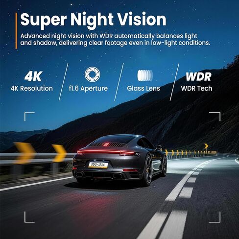 كاميرا داش كام أمامية 4K مع واي فاي مدمج، كاميرا داش للسيارات، بطاقة 32 جيجابايت متضمنة، كاميرا داش للرؤية الليلية الفائقة، كاميرا سيارة للتسجيل الحلقي، مستشعر G، شاشة انتظار 24 ساعة، تدعم ما يصل إلى 256 جيجابايت in Kuwait
