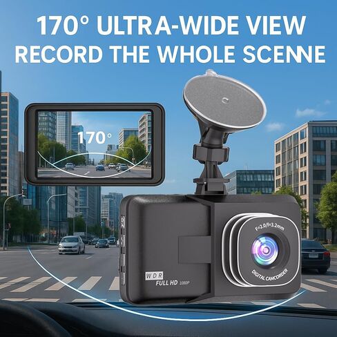 3-inch Dash Cam for Cars, 1080P HD car Camera, Wide-Angle Driving Recorder with Night Vision, Loop Recording, Video Motion Detection in Saudi Arabia