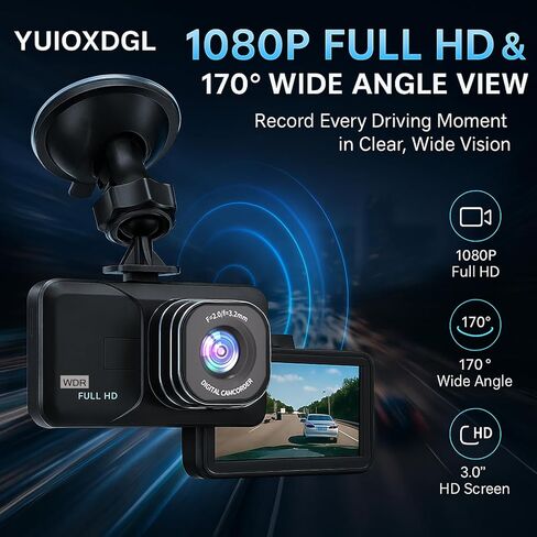 3-inch Dash Cam for Cars, 1080P HD car Camera, Wide-Angle Driving Recorder with Night Vision, Loop Recording, Video Motion Detection in Saudi Arabia