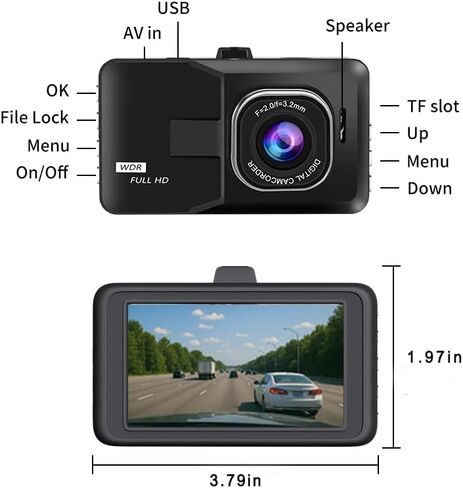 3-inch Dash Cam for Cars, 1080P HD car Camera, Wide-Angle Driving Recorder with Night Vision, Loop Recording, Video Motion Detection in Saudi Arabia