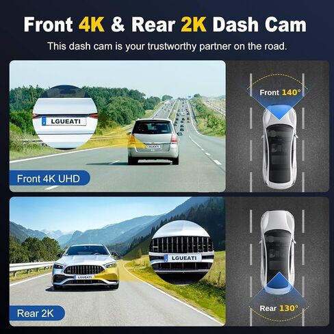 Dash Cam, 4K+2K Full HD Dash Cam Front and Rear, Dash Camera for Cars with Built-in 5GWiFi, 3.0" IPS Screen Dashcam, with 64GB Card, Night Vision, Loop Recording, G-Sensor, Parking Mode, Black in Saudi Arabia
