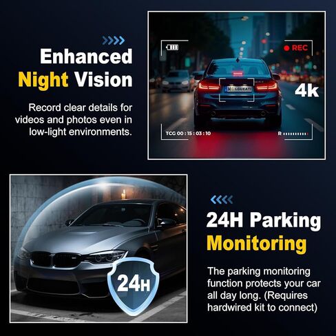 Dash Cam, 4K+2K Full HD Dash Cam Front and Rear, Dash Camera for Cars with Built-in 5GWiFi, 3.0" IPS Screen Dashcam, with 64GB Card, Night Vision, Loop Recording, G-Sensor, Parking Mode, Black in Saudi Arabia