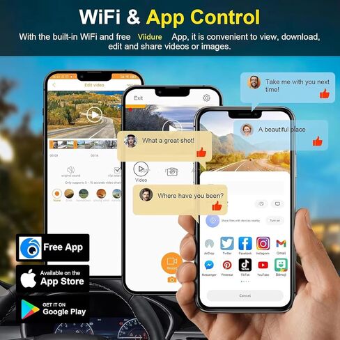 كاميرا داش 2K للسيارة الأمامية والخلفية داخل كاميرا WiFi داش مع مسجل فيديو أمان لتطبيق الهاتف، HD 1080P Dashcam 2 بوصة تسجيل حلقة الشاشة، HDR، G-Sensor in Kuwait