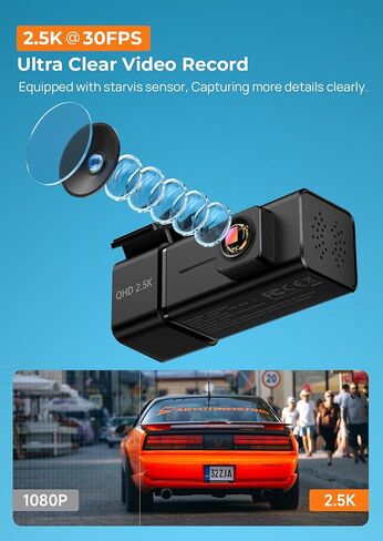 كاميرا Dash Cam 2.5K أمامية للسيارات مع التطبيق، WiFi Mini Dashcam شاشة IPS مدمجة، رؤية ليلية، مستشعر G، صوت ذكي، تسجيل حلقي، وضع انتظار 24 ساعة، بطاقة SD 32 جيجا متضمنة، دعم 256 جيجابايت كحد أقصى in Kuwait