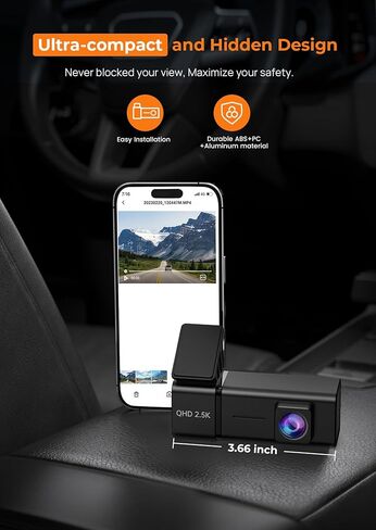 كاميرا Dash Cam 2.5K أمامية للسيارات مع التطبيق، WiFi Mini Dashcam شاشة IPS مدمجة، رؤية ليلية، مستشعر G، صوت ذكي، تسجيل حلقي، وضع انتظار 24 ساعة، بطاقة SD 32 جيجا متضمنة، دعم 256 جيجابايت كحد أقصى in Kuwait