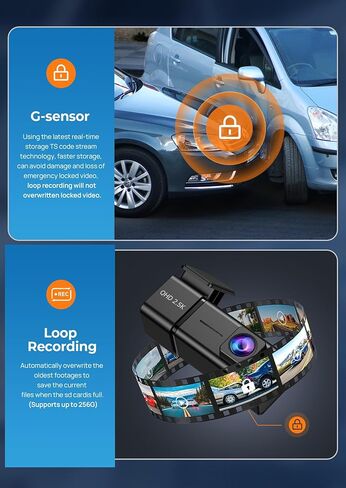 كاميرا Dash Cam 2.5K أمامية للسيارات مع التطبيق، WiFi Mini Dashcam شاشة IPS مدمجة، رؤية ليلية، مستشعر G، صوت ذكي، تسجيل حلقي، وضع انتظار 24 ساعة، بطاقة SD 32 جيجا متضمنة، دعم 256 جيجابايت كحد أقصى in Kuwait