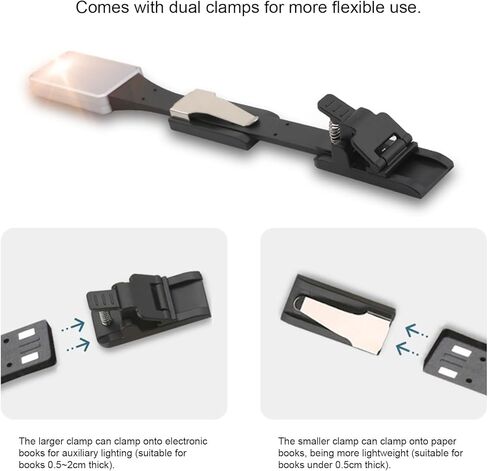 Book Light, Eye Caring LED Rechargeable 3 Color Temperatures No Flicker No Shadows, 360 Adjustable Goose Neck with Non Slip Clamp, for Reading Working Traveling Camping (Magnetic Dual Clamps) in Saudi Arabia