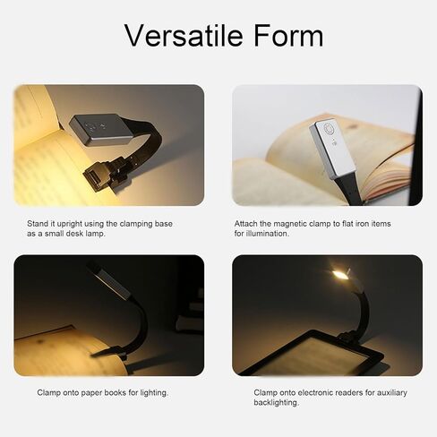 Book Light, Eye Caring LED Rechargeable 3 Color Temperatures No Flicker No Shadows, 360 Adjustable Goose Neck with Non Slip Clamp, for Reading Working Traveling Camping (Magnetic Dual Clamps) in Saudi Arabia