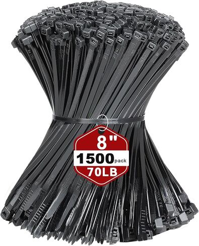 Zip Ties, 1500pcs 8 Inch Heavy Duty Self-Locking Nylon Zip Ties, Black Cable Ties with 70lb Tensile Strength, UV Resistant Cable Tie for Indoor and Outdoor Use in Saudi Arabia