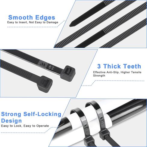 Zip Ties, 1500pcs 8 Inch Heavy Duty Self-Locking Nylon Zip Ties, Black Cable Ties with 70lb Tensile Strength, UV Resistant Cable Tie for Indoor and Outdoor Use in Saudi Arabia