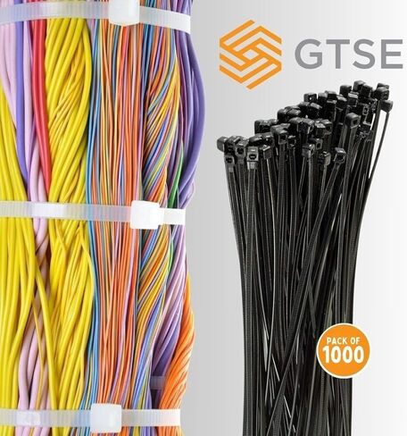 GTSE 12 بوصة ربطات عنق سوداء بسحاب، 1000 حزمة مجمعة، قوة 50 رطل، أربطة كابل نايلون طويلة مقاومة للأشعة فوق البنفسجية، ذاتية القفل 12 بوصة in Kuwait