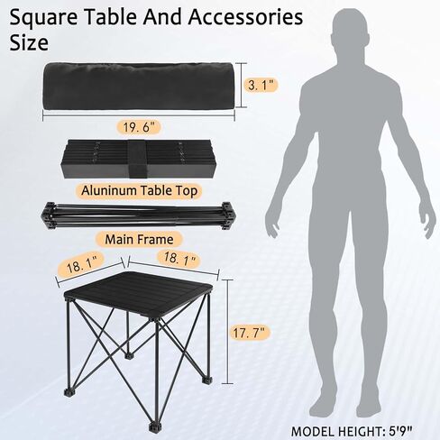 Tesouro Folding Camping Square Table with Carry Bag, Lightweight Aluminum Square Table for Outdoor, Camping, Picnic, Backyards, BBQ (Black-Small) in Saudi Arabia