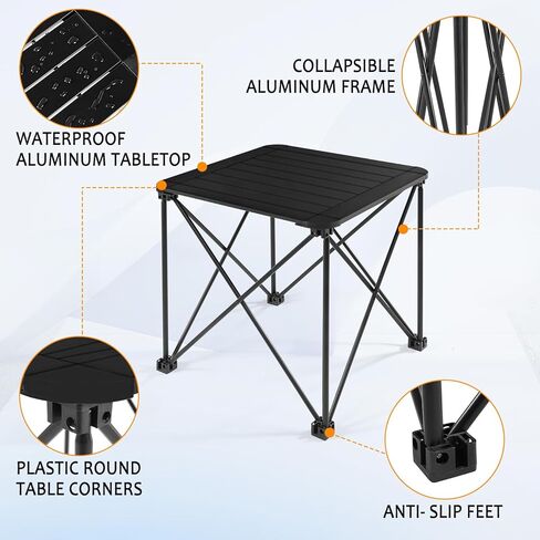 Tesouro Folding Camping Square Table with Carry Bag, Lightweight Aluminum Square Table for Outdoor, Camping, Picnic, Backyards, BBQ (Black-Small) in Saudi Arabia