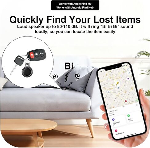 جهاز تعقب بلوتوث يعمل مع Apple Find My & Android Find Hub - مكتشف المفاتيح للمفاتيح وطوق الحيوانات الأليفة، بدون رسوم شهرية، منبه عالٍ، بطارية قابلة للاستبدال (عبوتان، أسود) in Kuwait