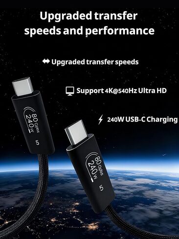 كابل USB4 بسرعة 80 جيجابت في الثانية لـ Thunderbolt 5، كابل USB C إلى USB C بطول 3.3 قدم، عرض نطاق ترددي يصل إلى 120 جيجابت في الثانية، شحن سريع 240 وات PD3.1، شاشة 16K/8K، متوافق مع Thunderbolt 4/3، MacBook، SSD، الشاشة in Saudi Arabia