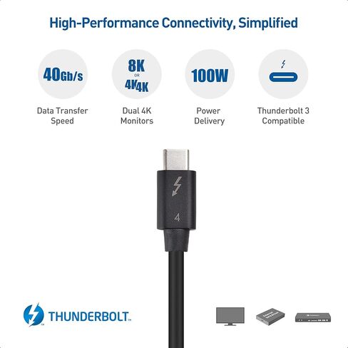 Cable Matters [Intel Certified] 40Gbps Active Thunderbolt 4 Cable with 100W Charging and 8K Video & [Intel Certified] 40Gbps Thunderbolt 4 Cable 3.3ft with 8K Video and 100W Charging in Saudi Arabia