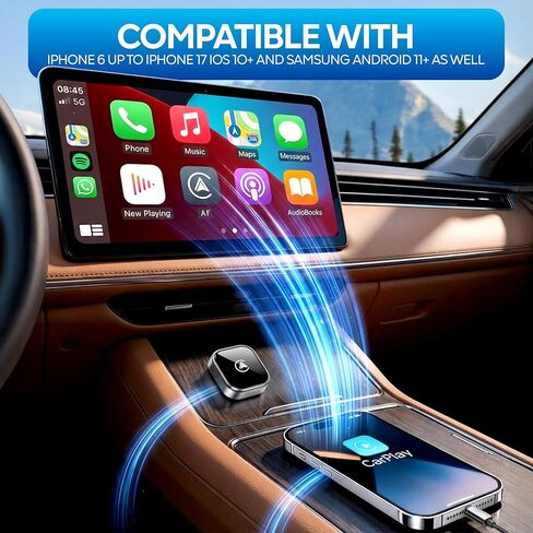 محول Apple CarPlay اللاسلكي - محول Android Auto 2026 المحدث مع اتصال (2.4 جيجا هرتز + 5.8 جيجا هرتز) - يدعم كلاً من iPhone (iOS 10+) Android (11+)، 2 في 1 سلكي للتوصيل والتشغيل اللاسلكي in Saudi Arabia