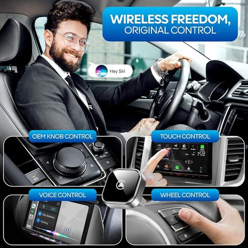 محول Apple CarPlay اللاسلكي - محول Android Auto 2026 المحدث مع اتصال (2.4 جيجا هرتز + 5.8 جيجا هرتز) - يدعم كلاً من iPhone (iOS 10+) Android (11+)، 2 في 1 سلكي للتوصيل والتشغيل اللاسلكي in Saudi Arabia