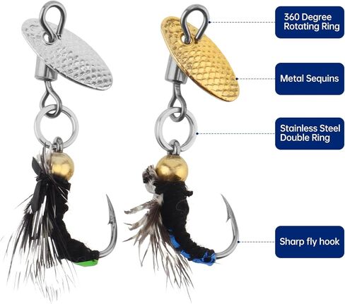 5pcs Fly Fishing Lures with Spinner, Trout Spinners, Fly Fishing Sequins Lures Kit for Bass Trout Salmon Sunfish Pike in Saudi Arabia
