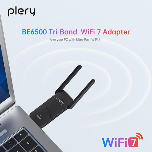 محول BE6500 USB WiFi 7، دونجل شبكة لاسلكية ثلاثي الموجات 6 جيجا هرتز/5 جيجا هرتز/2.4 جيجا هرتز لأجهزة الكمبيوتر المحمول المكتبية، هوائيات عالية الكسب 2x6dBi، متوافقة مع Windows 11/10، WPA3،4K-QAM، MU-MIMO in Kuwait