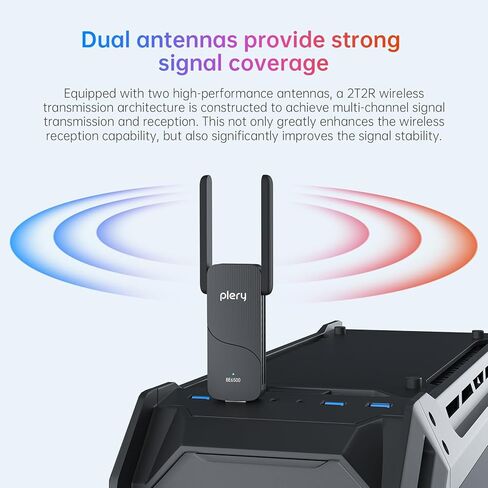 محول BE6500 USB WiFi 7، دونجل شبكة لاسلكية ثلاثي الموجات 6 جيجا هرتز/5 جيجا هرتز/2.4 جيجا هرتز لأجهزة الكمبيوتر المحمول المكتبية، هوائيات عالية الكسب 2x6dBi، متوافقة مع Windows 11/10، WPA3،4K-QAM، MU-MIMO in Kuwait