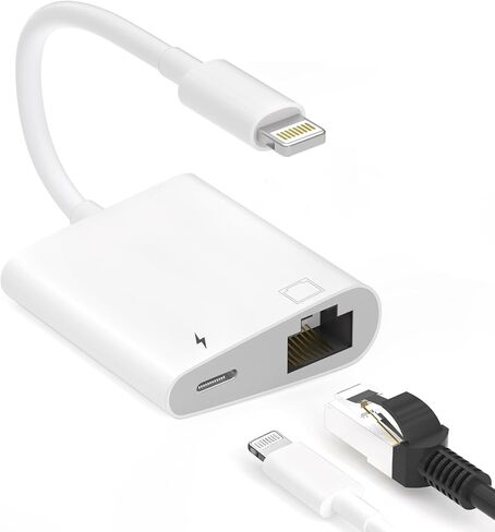 Apple MFi Certified Lightning to Ethernet Adapter for iPhone/iPad, 2 in 1 RJ45 Ethernet LAN Network Adapter with Charge Port for iPhone 14 13 12/iPad/iPod, Plug and Play, Supports 100Mbps Network in Saudi Arabia