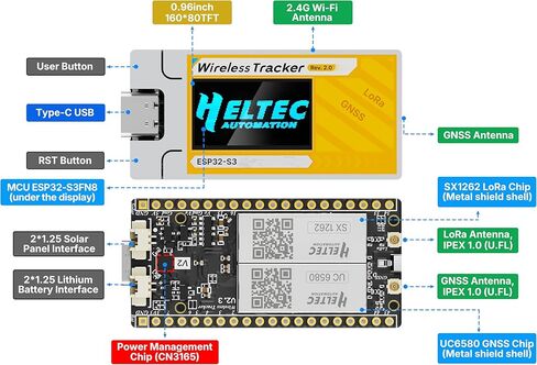 Heltec ESP32 Wireless Tracker V2 ESP32-S3 LoRa Mesh Node Compatible with Meshtastic 28dBm High Power SX1262 UC6580 Dual Band GNSS GPS Module Arduino LoRaWAN for Asset Tracking Personnel Positioning in Saudi Arabia