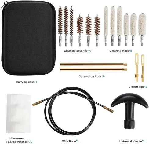 General Pistol Cleaning Kit, 22cal Air Tube Cleaning Kit, 22, 357, 38, 9mm, 40, 45 Caliber Pistol Cleaning Kits, Equipped with Brass Serrated Adapter and Nylon Flexible Cable, Packed in A Storage Box in Saudi Arabia