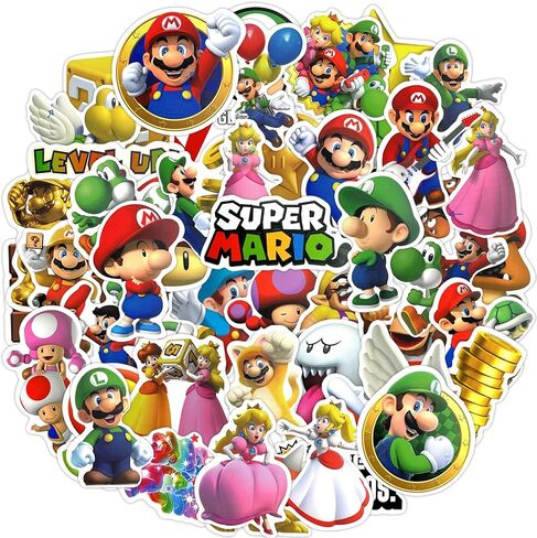 100PCS Mario Stickers for Kids, Cartoon Game Decal for Water Bottle Laptop Phone Helmet, Adult & Teen Party Decor Gifts (100 B) in Saudi Arabia
